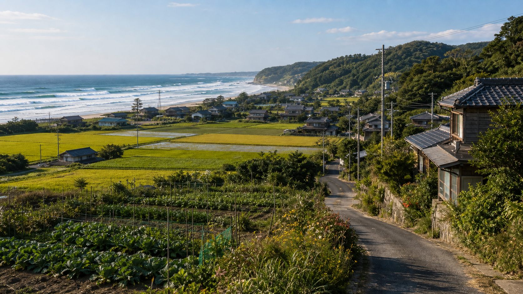 太平洋の海と田園が近い、いすみ・外房の田舎暮らしのイメージ風景