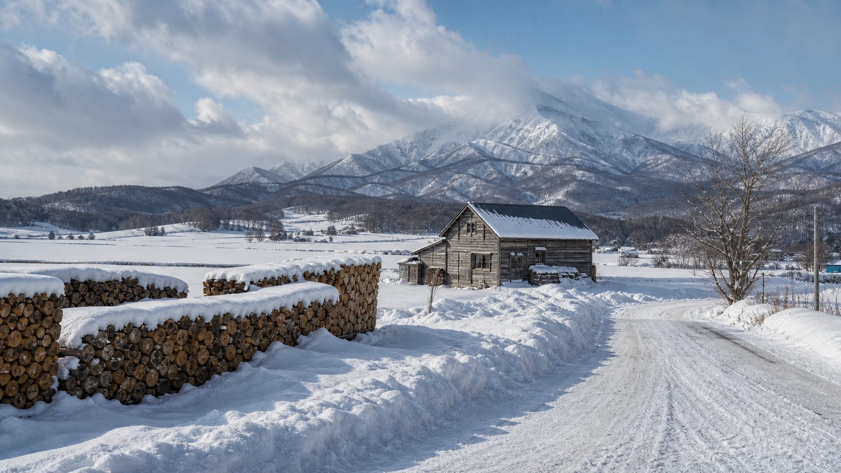 雪国の広い土地と農ある暮らしをイメージした北海道の風景